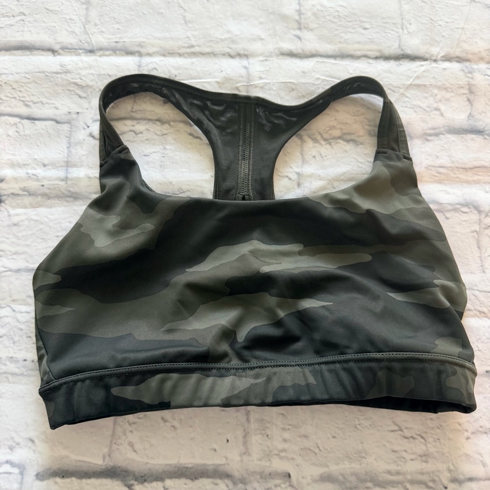 Athleta Contender Camo Sports Bra M | Olive Green Racerback Mesh